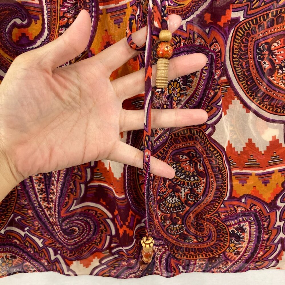 CAbi Large‎ Purple Red Boho Paisley Tie Front Chiffon Duster Kimono Vacation - Picture 6 of 12